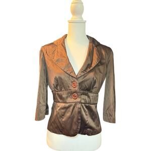 Vintage Y2K Tempted Brown Satin Cropped 3/4 Length Sleeve Blazer Size Large